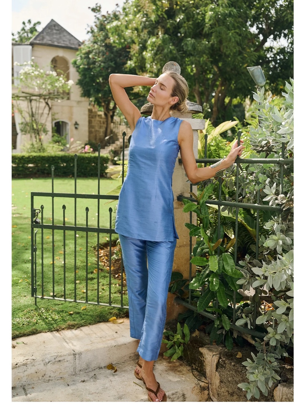 Julia Amory silk Dupioni pants in Wedgewood